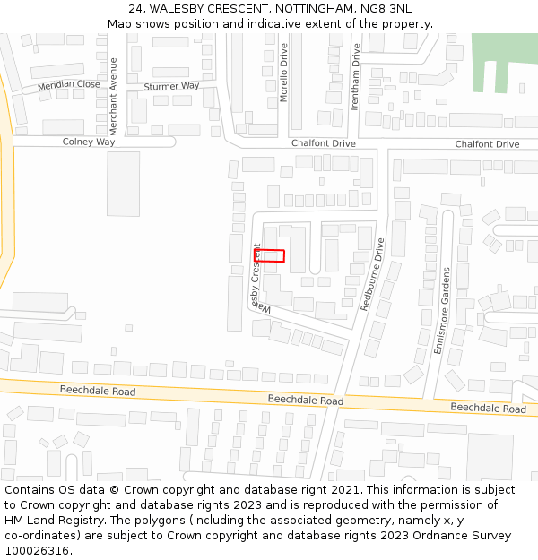 24, WALESBY CRESCENT, NOTTINGHAM, NG8 3NL: Location map and indicative extent of plot