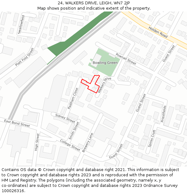 24, WALKERS DRIVE, LEIGH, WN7 2JP: Location map and indicative extent of plot