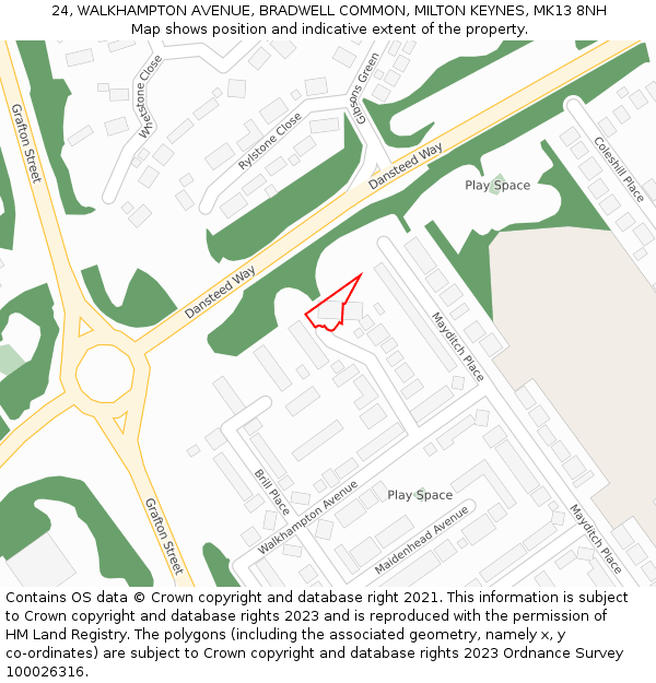 24, WALKHAMPTON AVENUE, BRADWELL COMMON, MILTON KEYNES, MK13 8NH: Location map and indicative extent of plot