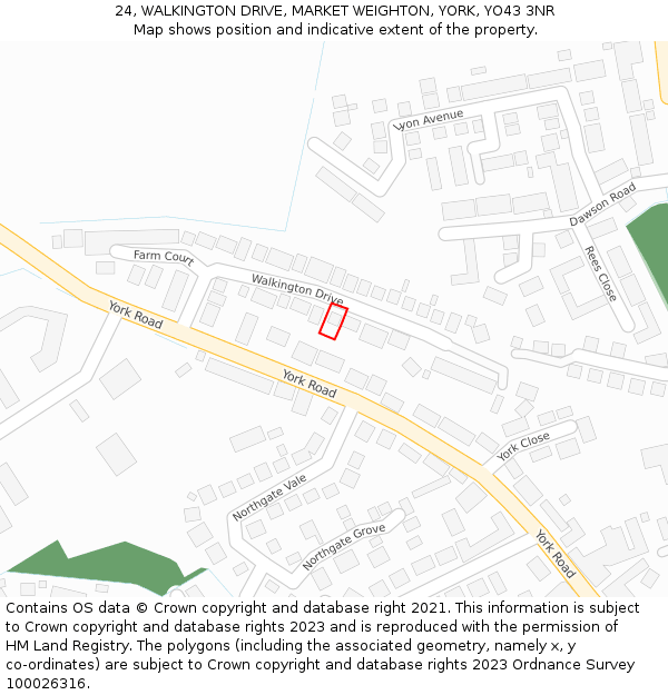 24, WALKINGTON DRIVE, MARKET WEIGHTON, YORK, YO43 3NR: Location map and indicative extent of plot