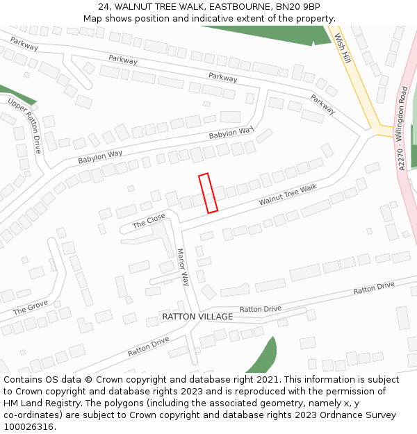 24, WALNUT TREE WALK, EASTBOURNE, BN20 9BP: Location map and indicative extent of plot