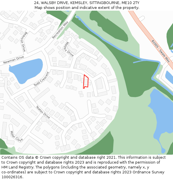 24, WALSBY DRIVE, KEMSLEY, SITTINGBOURNE, ME10 2TY: Location map and indicative extent of plot