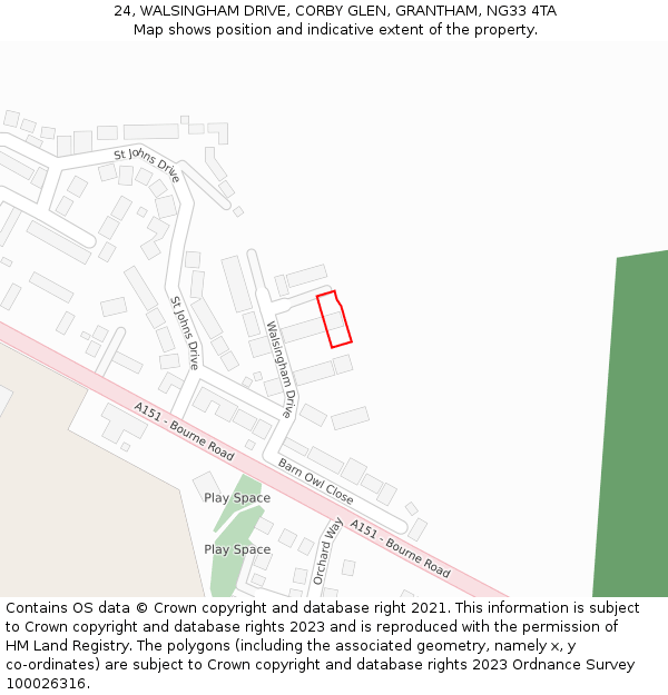 24, WALSINGHAM DRIVE, CORBY GLEN, GRANTHAM, NG33 4TA: Location map and indicative extent of plot