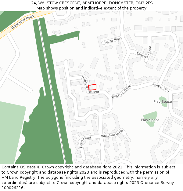 24, WALSTOW CRESCENT, ARMTHORPE, DONCASTER, DN3 2FS: Location map and indicative extent of plot