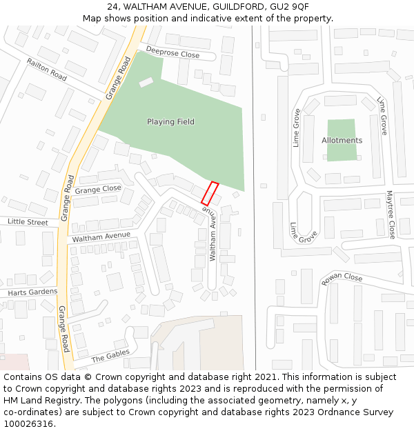 24, WALTHAM AVENUE, GUILDFORD, GU2 9QF: Location map and indicative extent of plot