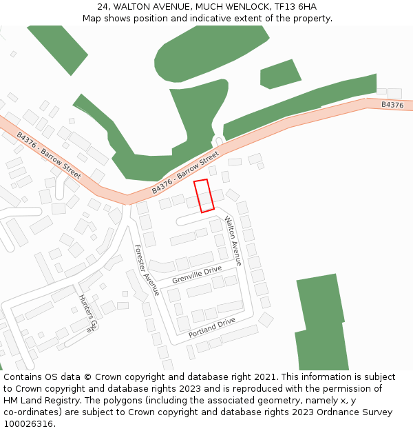 24, WALTON AVENUE, MUCH WENLOCK, TF13 6HA: Location map and indicative extent of plot