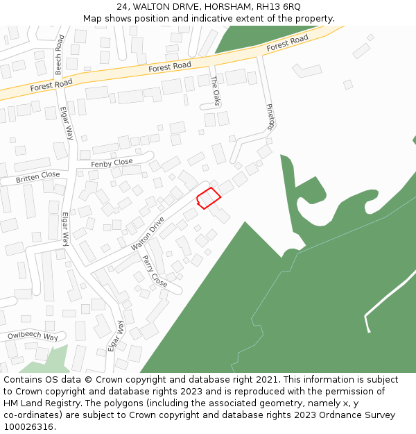 24, WALTON DRIVE, HORSHAM, RH13 6RQ: Location map and indicative extent of plot