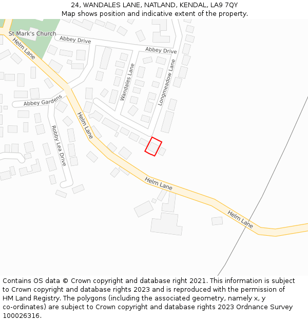 24, WANDALES LANE, NATLAND, KENDAL, LA9 7QY: Location map and indicative extent of plot