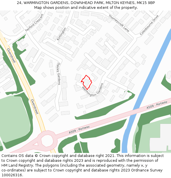 24, WARMINGTON GARDENS, DOWNHEAD PARK, MILTON KEYNES, MK15 9BP: Location map and indicative extent of plot