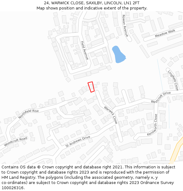 24, WARWICK CLOSE, SAXILBY, LINCOLN, LN1 2FT: Location map and indicative extent of plot