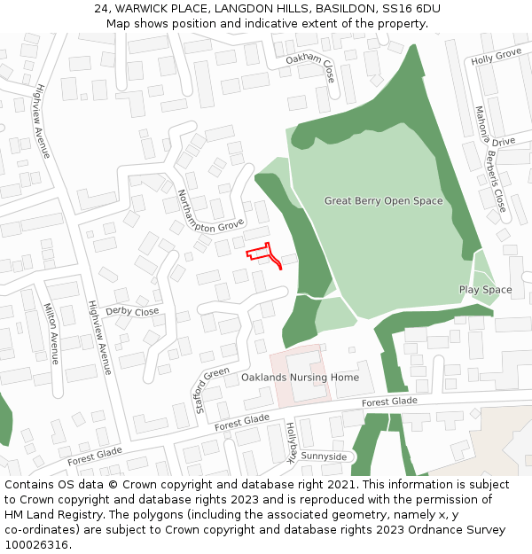 24, WARWICK PLACE, LANGDON HILLS, BASILDON, SS16 6DU: Location map and indicative extent of plot