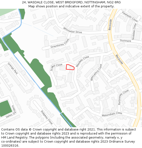 24, WASDALE CLOSE, WEST BRIDGFORD, NOTTINGHAM, NG2 6RG: Location map and indicative extent of plot