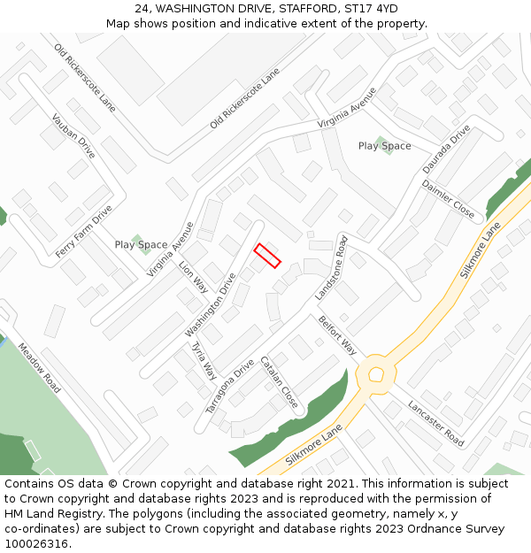 24, WASHINGTON DRIVE, STAFFORD, ST17 4YD: Location map and indicative extent of plot