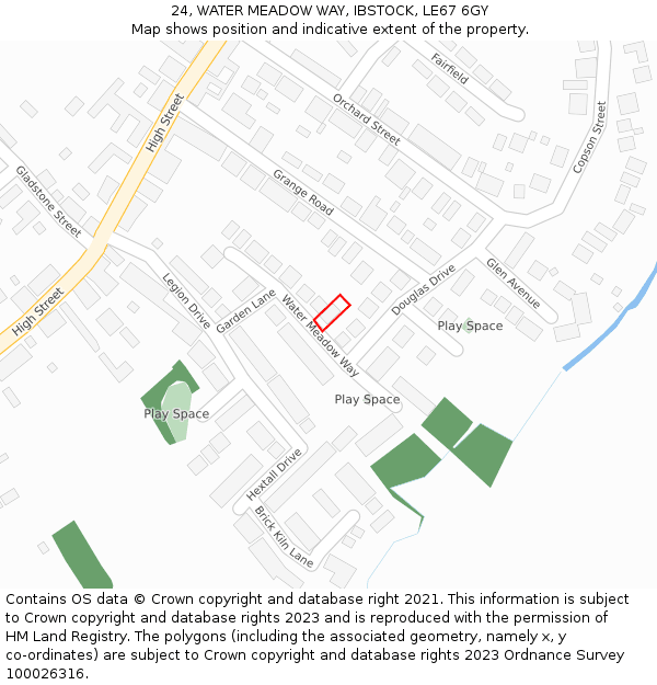 24, WATER MEADOW WAY, IBSTOCK, LE67 6GY: Location map and indicative extent of plot