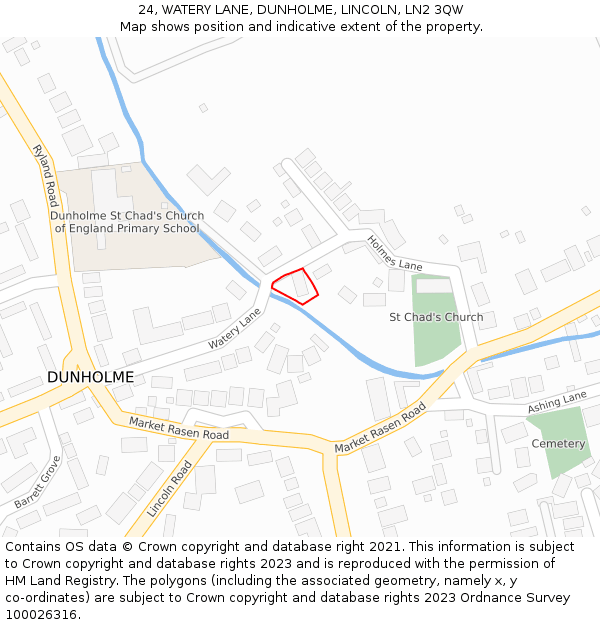 24, WATERY LANE, DUNHOLME, LINCOLN, LN2 3QW: Location map and indicative extent of plot