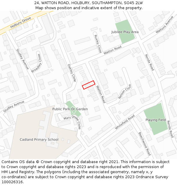 24, WATTON ROAD, HOLBURY, SOUTHAMPTON, SO45 2LW: Location map and indicative extent of plot