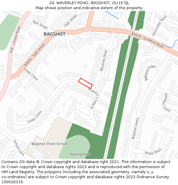 24, WAVERLEY ROAD, BAGSHOT, GU19 5JL: Location map and indicative extent of plot