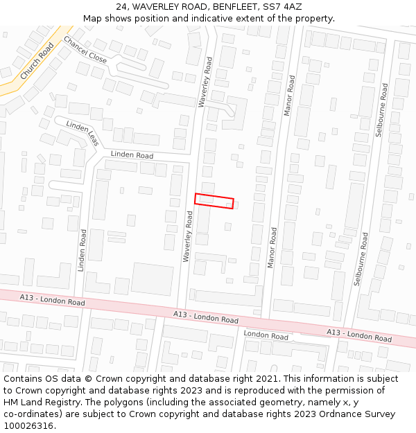 24, WAVERLEY ROAD, BENFLEET, SS7 4AZ: Location map and indicative extent of plot