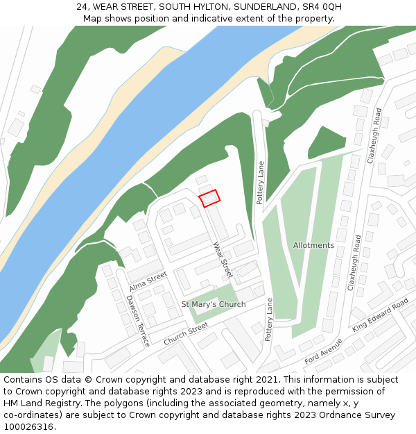 24, WEAR STREET, SOUTH HYLTON, SUNDERLAND, SR4 0QH: Location map and indicative extent of plot
