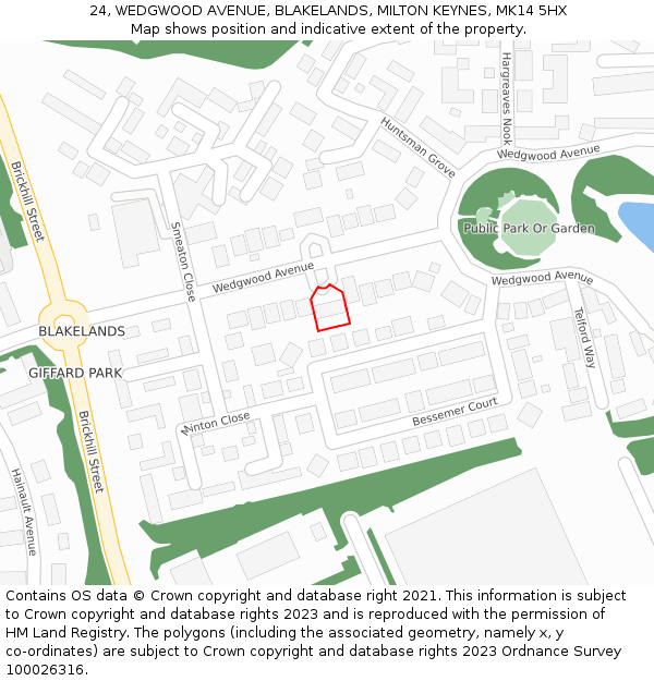 24, WEDGWOOD AVENUE, BLAKELANDS, MILTON KEYNES, MK14 5HX: Location map and indicative extent of plot