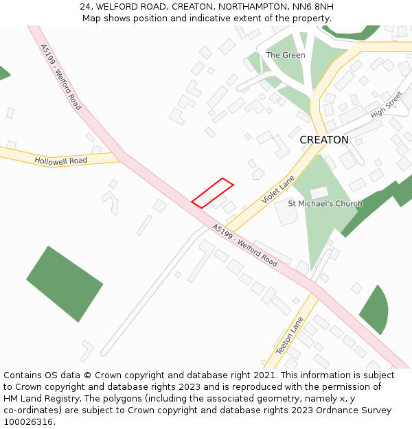 24, WELFORD ROAD, CREATON, NORTHAMPTON, NN6 8NH: Location map and indicative extent of plot