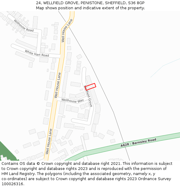 24, WELLFIELD GROVE, PENISTONE, SHEFFIELD, S36 8GP: Location map and indicative extent of plot