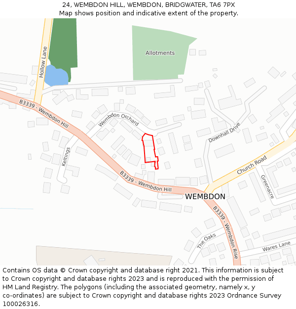24, WEMBDON HILL, WEMBDON, BRIDGWATER, TA6 7PX: Location map and indicative extent of plot