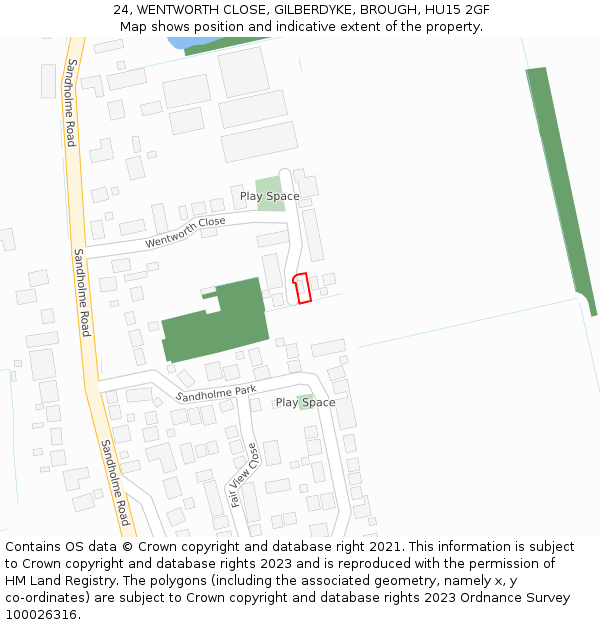 24, WENTWORTH CLOSE, GILBERDYKE, BROUGH, HU15 2GF: Location map and indicative extent of plot