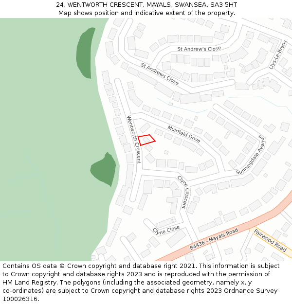 24, WENTWORTH CRESCENT, MAYALS, SWANSEA, SA3 5HT: Location map and indicative extent of plot