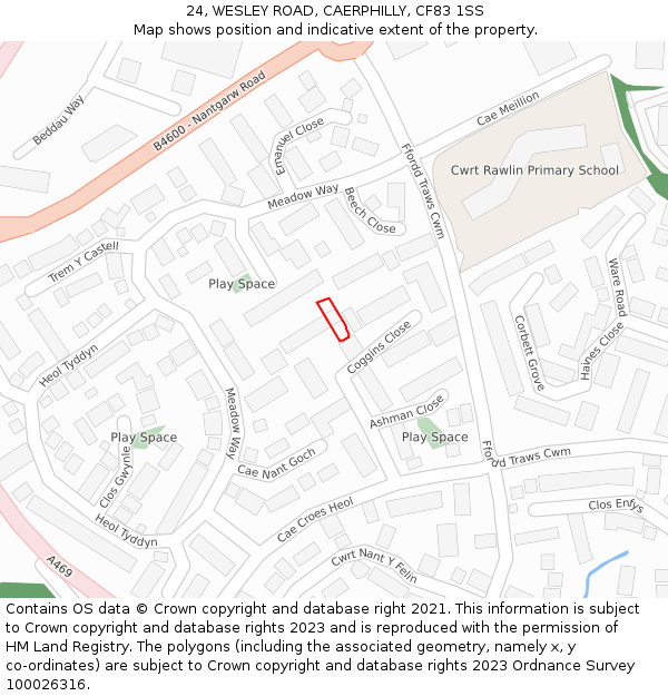 24, WESLEY ROAD, CAERPHILLY, CF83 1SS: Location map and indicative extent of plot