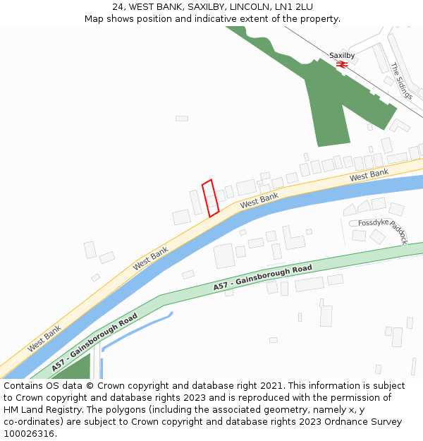 24, WEST BANK, SAXILBY, LINCOLN, LN1 2LU: Location map and indicative extent of plot