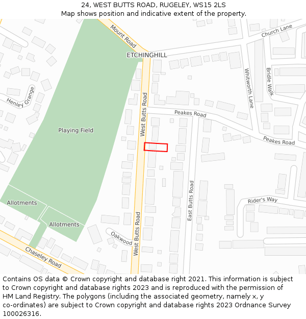 24, WEST BUTTS ROAD, RUGELEY, WS15 2LS: Location map and indicative extent of plot