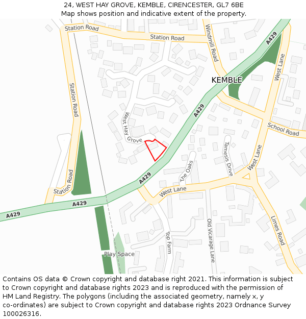 24, WEST HAY GROVE, KEMBLE, CIRENCESTER, GL7 6BE: Location map and indicative extent of plot