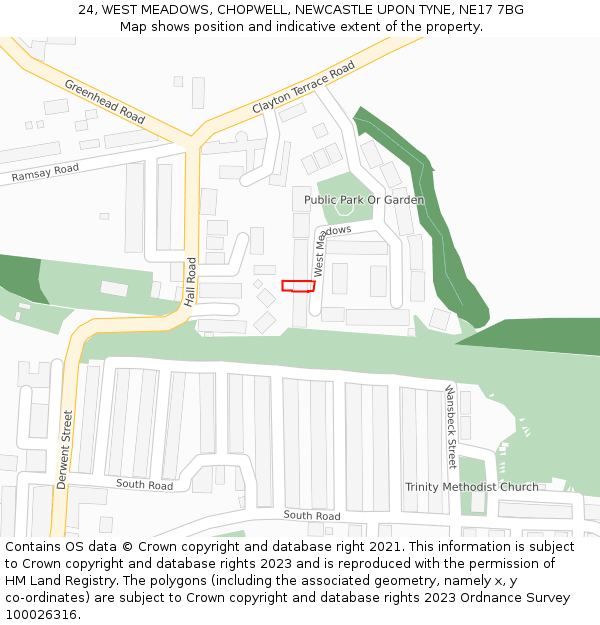 24, WEST MEADOWS, CHOPWELL, NEWCASTLE UPON TYNE, NE17 7BG: Location map and indicative extent of plot