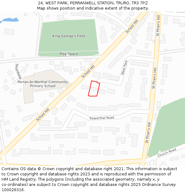 24, WEST PARK, PERRANWELL STATION, TRURO, TR3 7PZ: Location map and indicative extent of plot