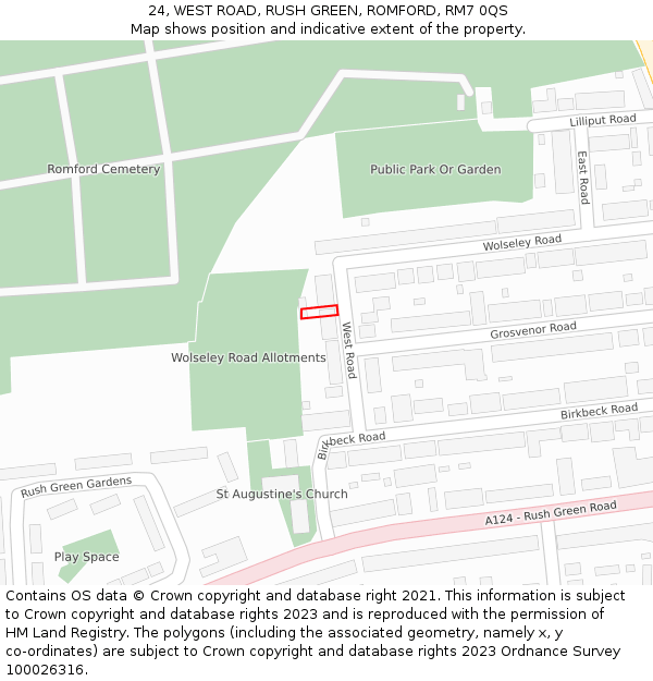 24, WEST ROAD, RUSH GREEN, ROMFORD, RM7 0QS: Location map and indicative extent of plot