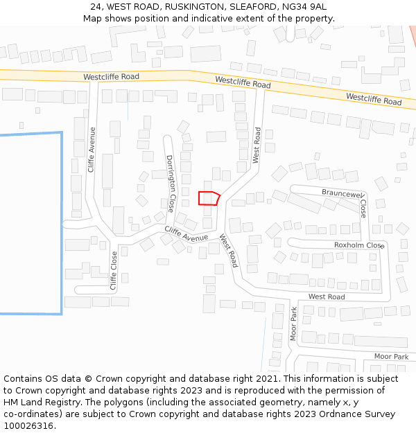 24, WEST ROAD, RUSKINGTON, SLEAFORD, NG34 9AL: Location map and indicative extent of plot