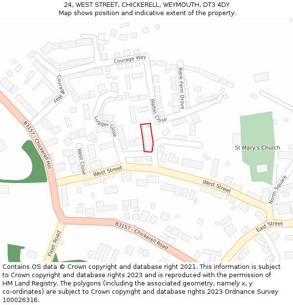 24, WEST STREET, CHICKERELL, WEYMOUTH, DT3 4DY: Location map and indicative extent of plot