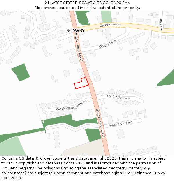 24, WEST STREET, SCAWBY, BRIGG, DN20 9AN: Location map and indicative extent of plot