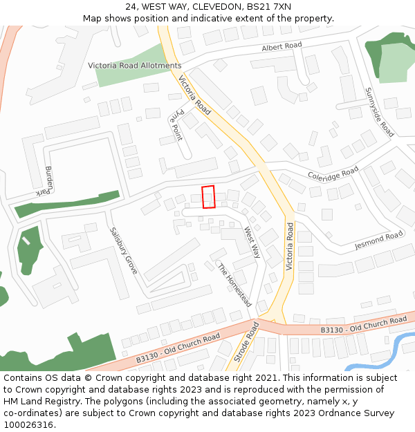 24, WEST WAY, CLEVEDON, BS21 7XN: Location map and indicative extent of plot