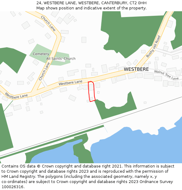 24, WESTBERE LANE, WESTBERE, CANTERBURY, CT2 0HH: Location map and indicative extent of plot