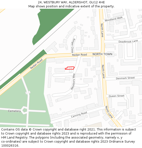 24, WESTBURY WAY, ALDERSHOT, GU12 4HE: Location map and indicative extent of plot