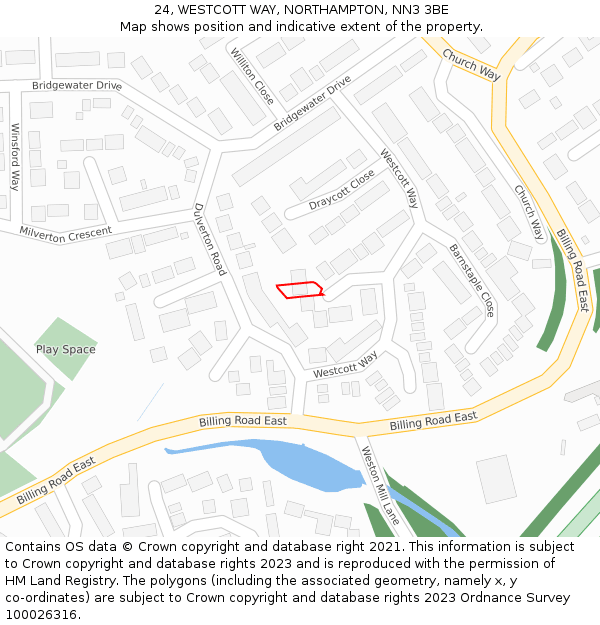 24, WESTCOTT WAY, NORTHAMPTON, NN3 3BE: Location map and indicative extent of plot