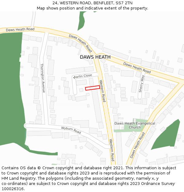 24, WESTERN ROAD, BENFLEET, SS7 2TN: Location map and indicative extent of plot