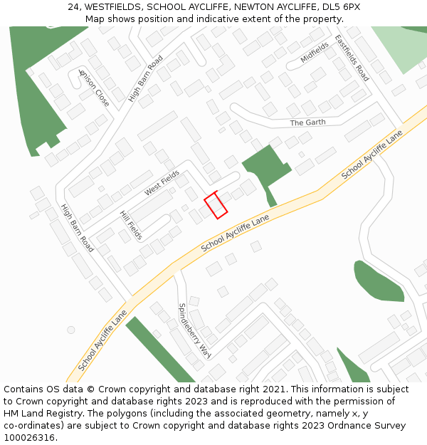 24, WESTFIELDS, SCHOOL AYCLIFFE, NEWTON AYCLIFFE, DL5 6PX: Location map and indicative extent of plot