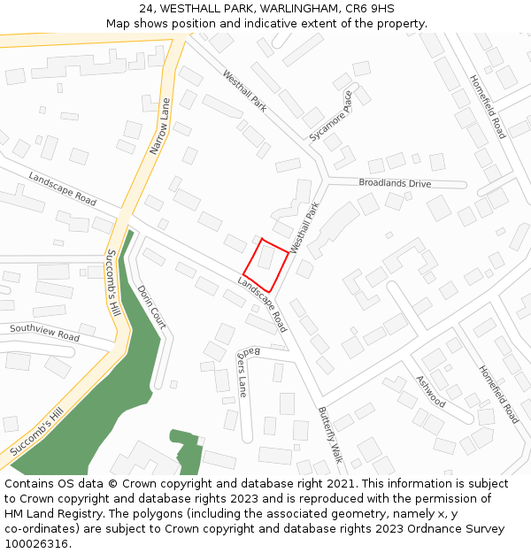 24, WESTHALL PARK, WARLINGHAM, CR6 9HS: Location map and indicative extent of plot