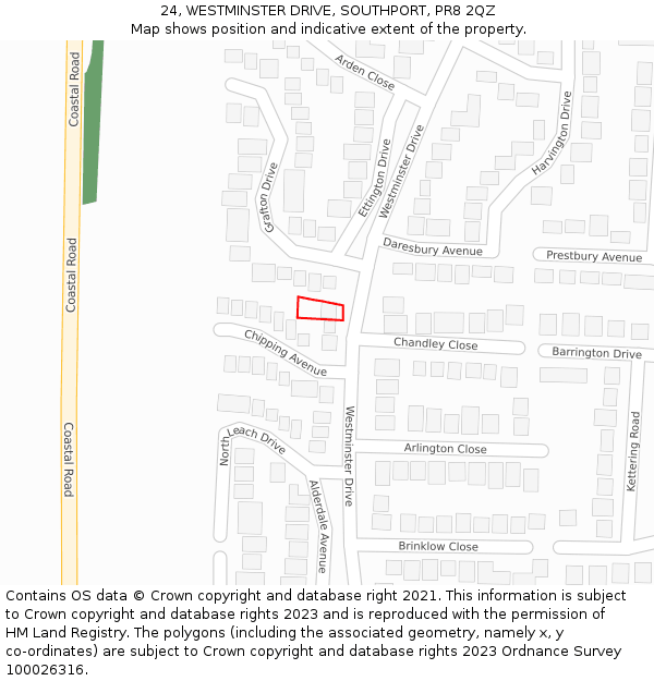 24, WESTMINSTER DRIVE, SOUTHPORT, PR8 2QZ: Location map and indicative extent of plot