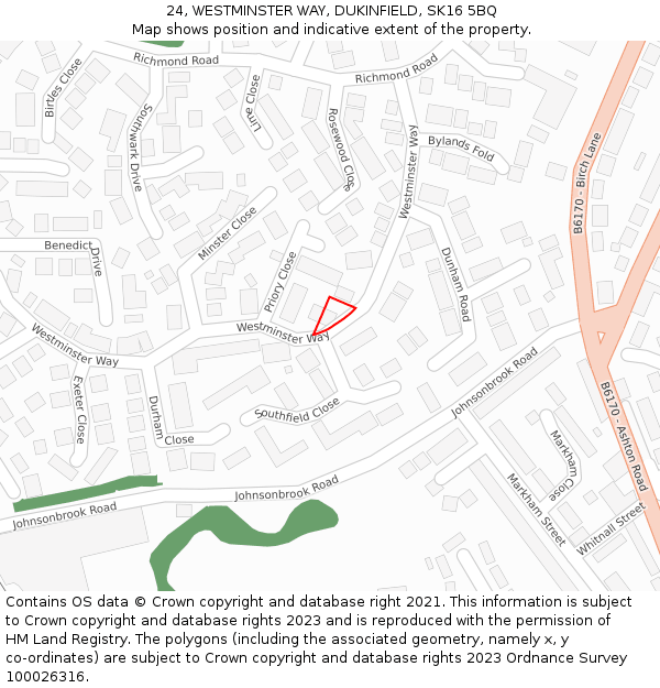 24, WESTMINSTER WAY, DUKINFIELD, SK16 5BQ: Location map and indicative extent of plot