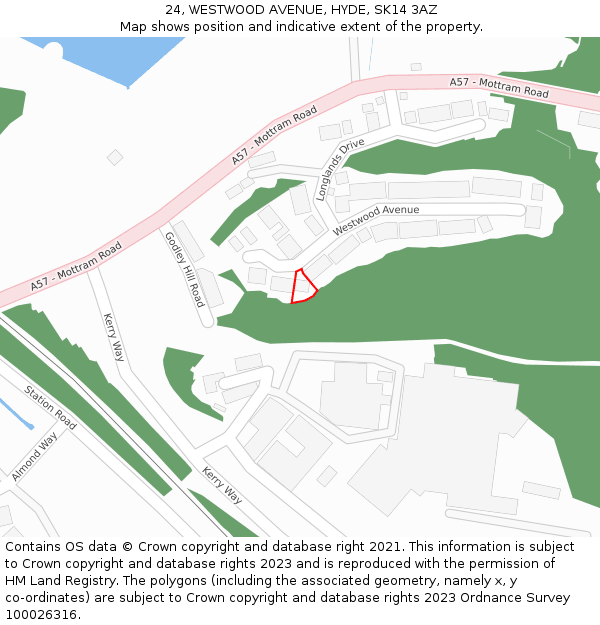 24, WESTWOOD AVENUE, HYDE, SK14 3AZ: Location map and indicative extent of plot