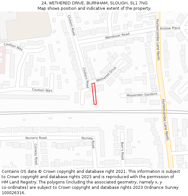 24, WETHERED DRIVE, BURNHAM, SLOUGH, SL1 7NG: Location map and indicative extent of plot